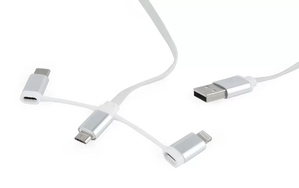 USB to 8-pin + MicroUSB + USB-C combo cable, 1m