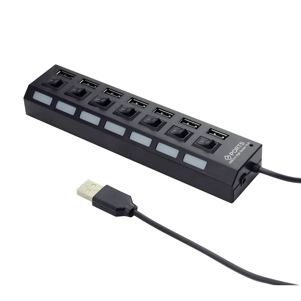 USB 2.0 powered 7-port hub with switches